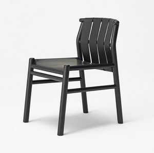 Haiku leather chair, Wooden chair with leather seat and back