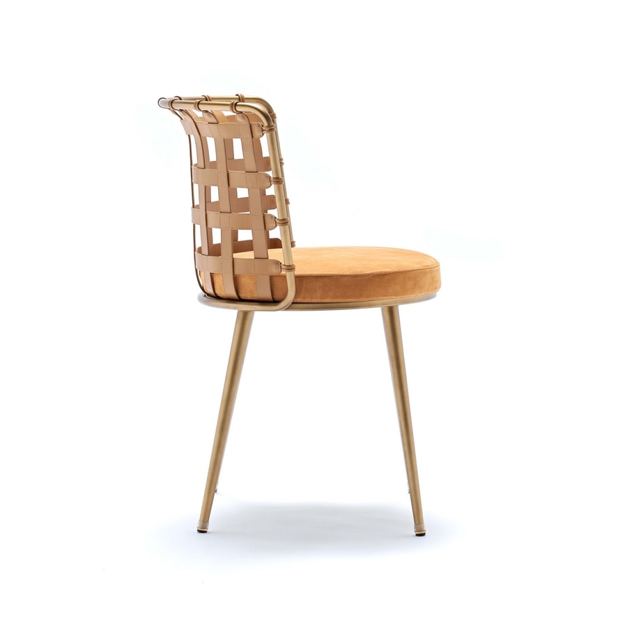 Lola, Chair with woven hide leather backrest