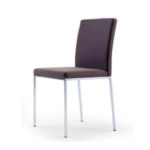 Gladis, Padded chair in chrome metal with square section, for bars