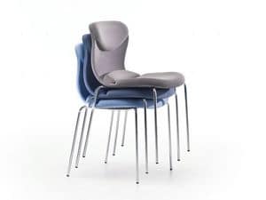 Italia I, Stackable chair with metal legs, covered in fabric