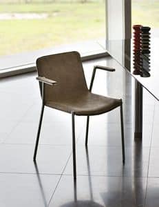 Trampoliere P, Chair with armrests covered in leather, for Waiting Room