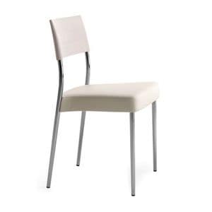 Airon 02011, Stackable chair with chromed metal frame, back in solid wood, upholstered seat, for contract use