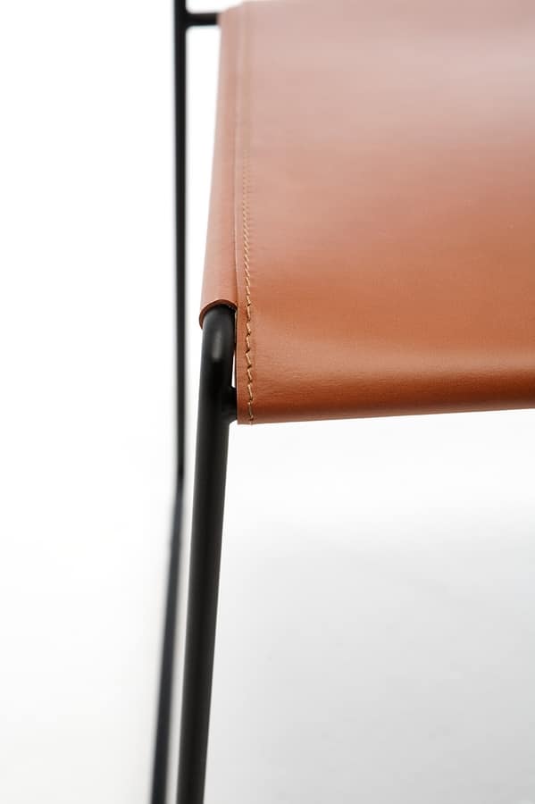 Log leather, Metal chairs, seat and backrest in regenerated leather, for bar and restaurant
