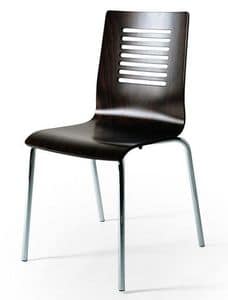 044R, Chair in metal, seat in beech, perforated back