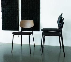 Clio W NE COM, Stackable metal chair, with wooden back