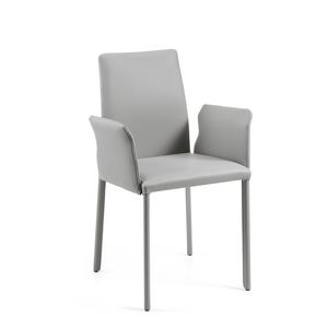 Agata low br, Chair with armrests covered in leather
