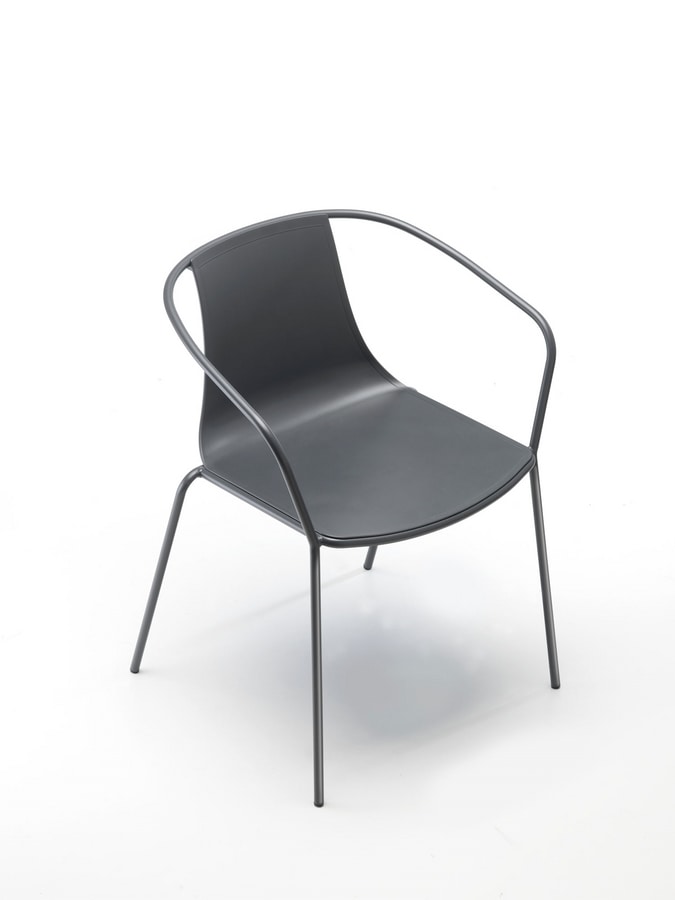Kasia B, Metal chair, stackable, with armrests