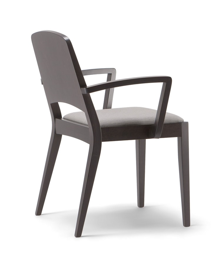 KYOTO ARM CHAIR 047 SB, Wooden chair with armrests, upholstered seat