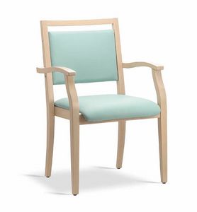 Nives P, Stackable wooden chair with armrests