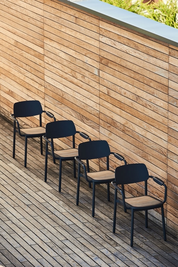 NOA P, Chair with armrests, in marine teak and aluminium