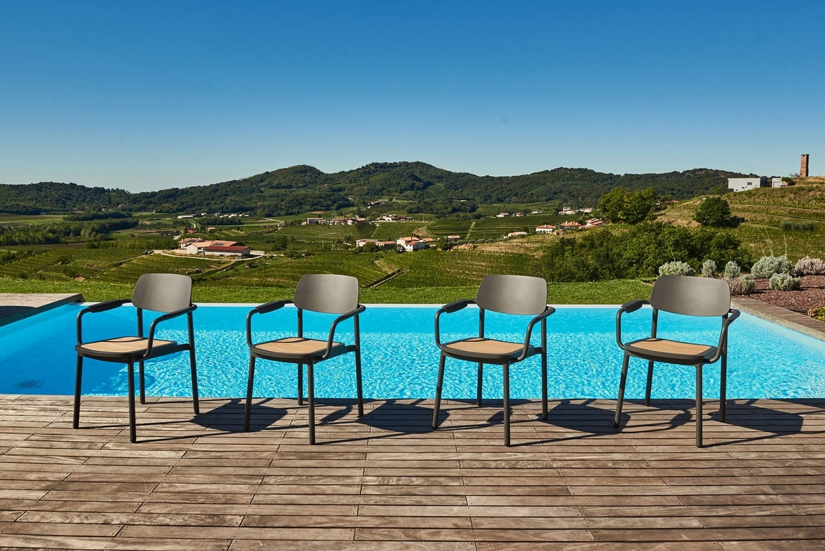NOA P, Chair with armrests, in marine teak and aluminium