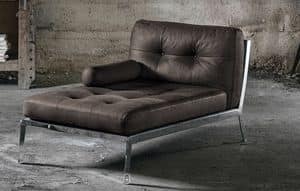 QUADRIFOGLIO, Quilted chaise longue covered in leather