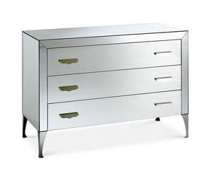 Adone chest of drawers, Dresser with wooden frame covered with mirrors