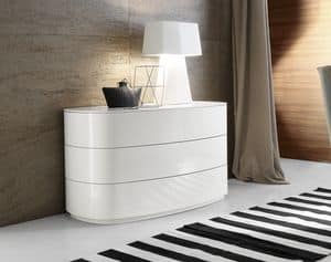 Atollo dresser, Design chest of drawers with 3 drawers, with curved lines