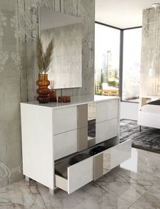 Carol, Lacquered dresser with mirrored inserts and 3D details