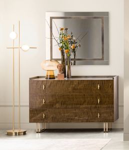 FIAMMA chest of 3 drawers, Chest of drawers with silk-screened glass top