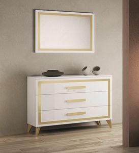 Gold chest of drawers, Chest of drawers in white lacquered wood and gold decorations