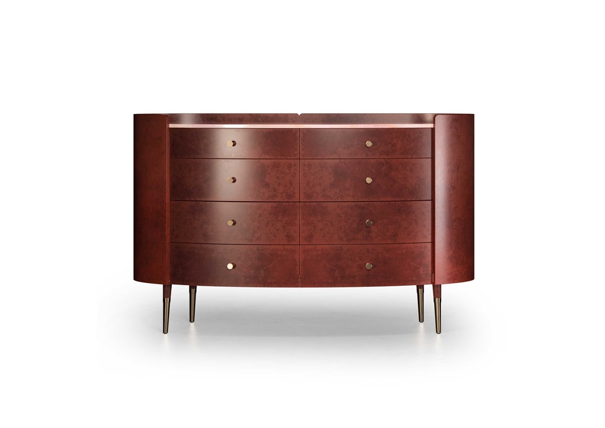 Le Ginestre, Chest of drawers in curved poplar, top in onyx