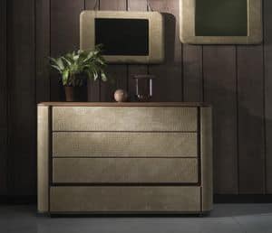 Love chest of drawers, Chest of drawers upholstered with leather, for bedroom