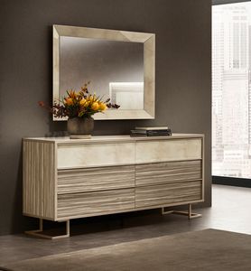 LUCE LIGHT chest of 6 drawers, Dresser with 6 drawers, with fronts in marble and zebrano