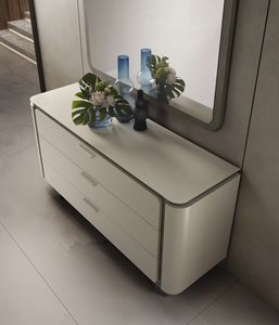 PERLA chest of drawers, Dresser with 3 drawers, with satin glass top
