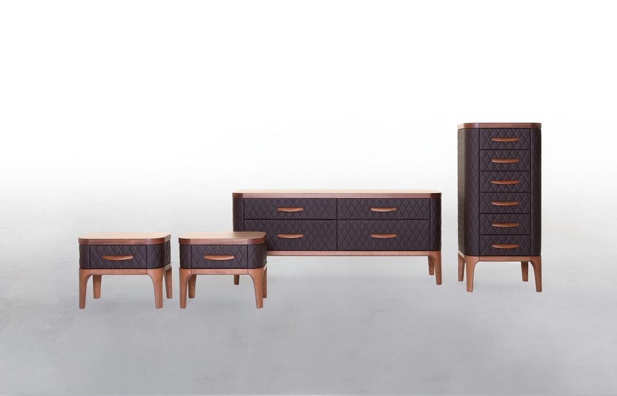 TIFFANY NIGHT, Bedroom cabinets in wood and leather