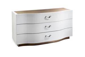 Valentino group, Dresser and night table, wood frame, metal or stone top
