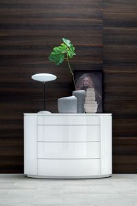 YNDRO, Oval chest of drawers in white lacquered wood
