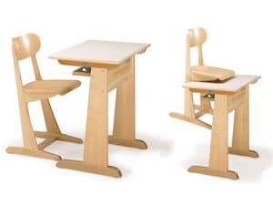AULA, Chair and desk, made of beechwood, for kindergarten and school