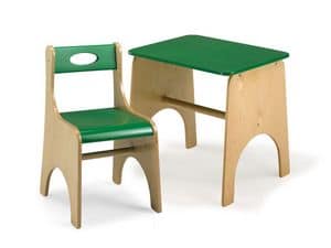 LEILA E LEILA/T, Chair and table for children, made of plywood, for school and play areas