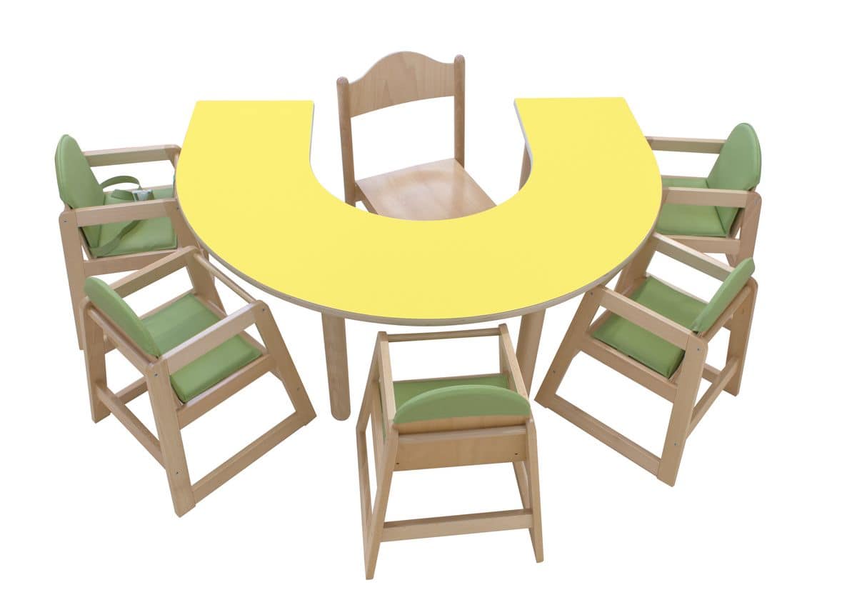 PAPPA, Table in birch plywood for children, available in natural or coloured wood, for nursery schools and kindergartens