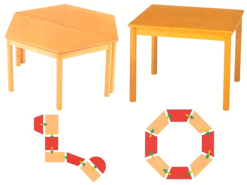 Tavolo componibile, Modular tables, made of beech wood, for kindergarten and school