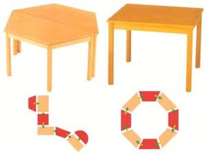 Tavolo componibile, Modular tables, made of beech wood, for kindergarten and school