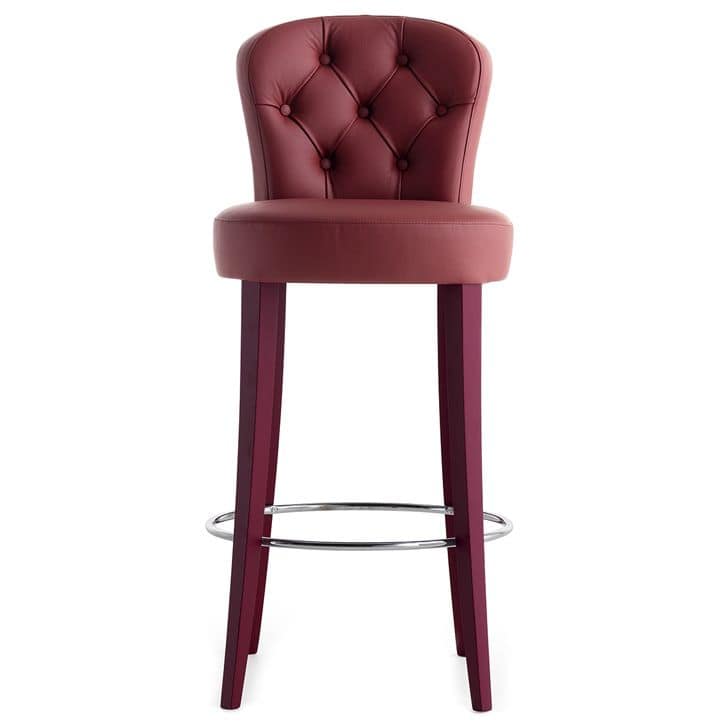 Euforia 00181K, Barstool in solid wood, upholstered seat and backrest
