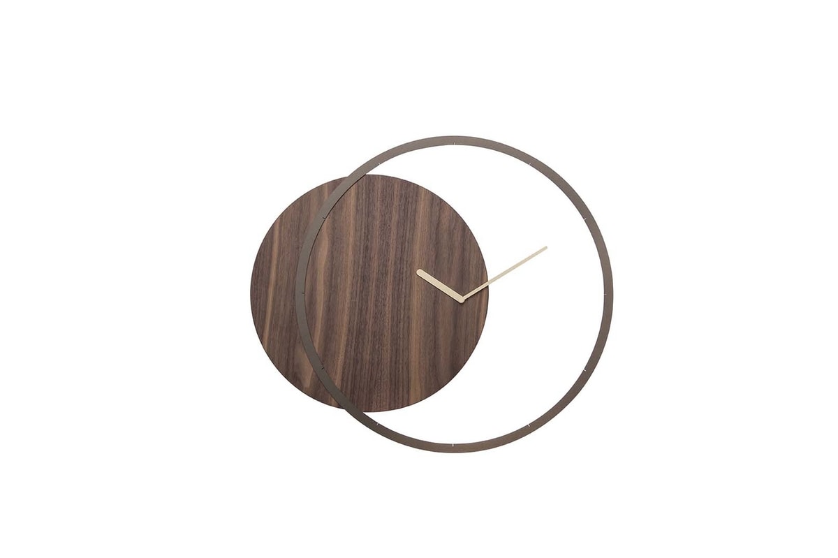 CIRCLE, Clock with metal frame and wooden panel