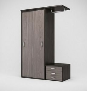 Art. 30320 Wardrobe with sliding doors, drawer unit and open hanging rail, Wardrobe for hotels, B&Bs and accommodation facilities