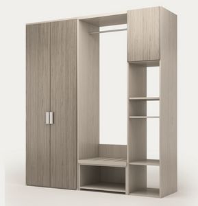Art. 30374 Wardrobe composition with luggage rack and column unit, Cabinet for hotel rooms, with customizable compartments