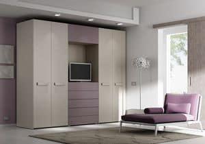 Custom wardrobe AM 16, Wardrobe with 4 doors, drawers and space for TV