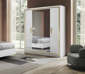Gold wardrobe with swing doors, Lacquered wardrobe with a modern design