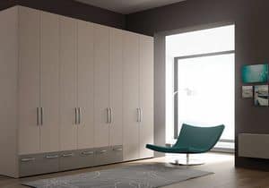 Wardrobe with hinged doors AB 21, Wardrobe with 8 doors, with 3 drawers and aluminum handles