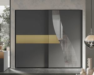 Wave titanio wardrobe, Wardrobe with decorative detail in mirrored marble