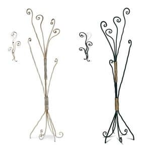 Ricciolo coat hook, Coat rack with 3 support, in solid iron