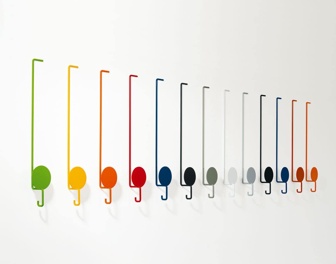 Colorful clothes hangers, in lacquered metal, for modern
