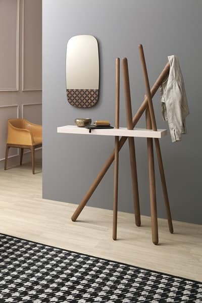 WOOD, Wooden coat stand with shelf for objects