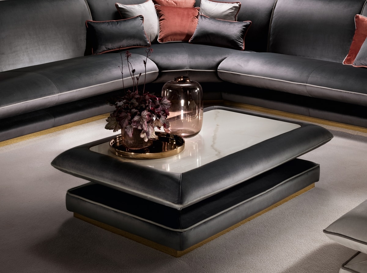 ALLURE coffee table, Padded coffee table, with porcelain stoneware top