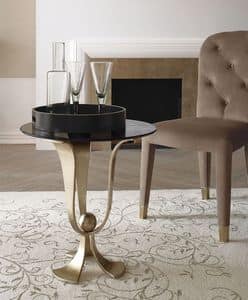 Calice small table, Coffee table in curved iron, hand-polished, glass top