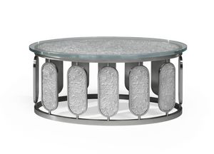 C�r�s Oval NK, Oval coffee table with metal base and glass top