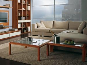 Complementi Tavolino Vetro 02, Coffee table in wood and glass, for center hall