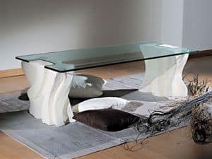 Contrasto Sagomato, Elegant coffee table for living rooms, stone and glass