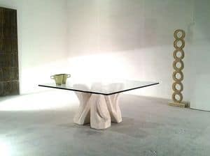 Dadà, Coffee table in carved stone, with glass top, for sitting room